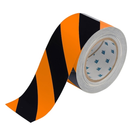Brady Floor Marking Tape Polyester with Polyester Overlaminate Black, Orange, 3 in W x 100 ft L 132434